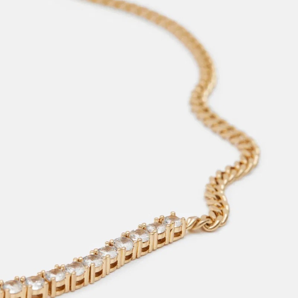 AllSaints Della Crystal Curb Gold Necklace Comes with Dustbag - Picture 2 of 2